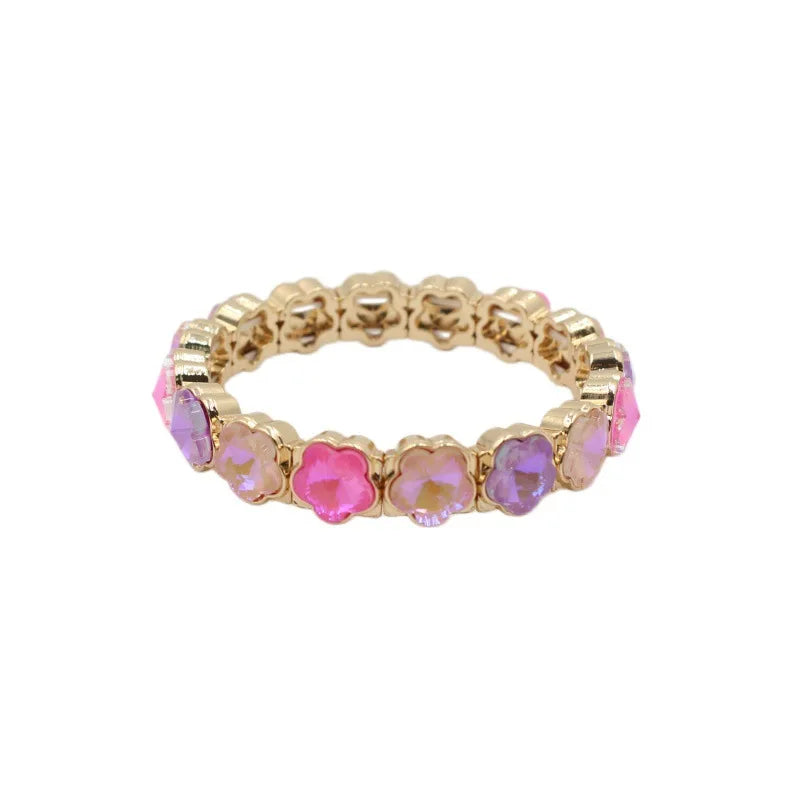 2026 Colored Rhinestone Flower Enamel Gold Bracelet Mocha Full Diamond Elastic Stacked Fashion Bridal Accessories