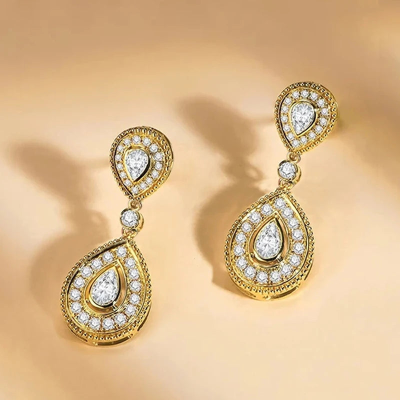 Huitan Gorgeous Women's Dangle Earrings Waterdrop Charm Cubic Zircon Luxury Trendy Bridal Wedding Accessories Jewelry Wholesale