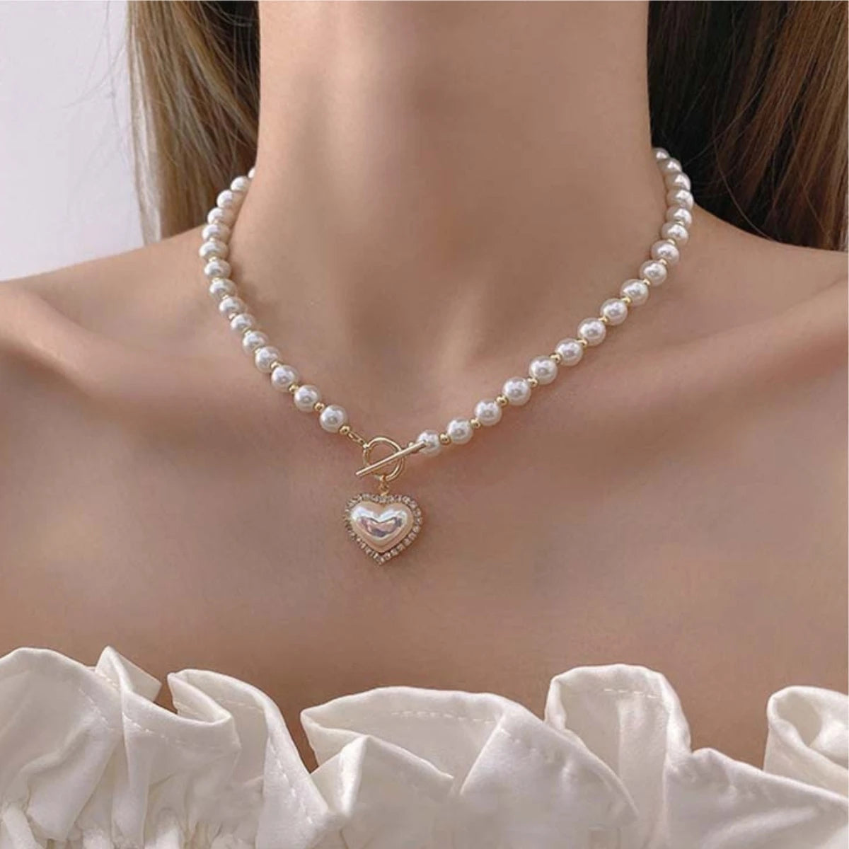 1PC Women's Fashion Imitation Pearl Peach Heart Pendant Necklace Jewelry Suitable for Date, Party, Festival Gift
