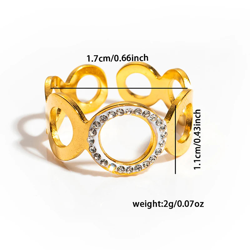ANENJERY 316L Stainless Steel Turquoise Zircon Hollow Open Multi Layered Ring for Women Vintage Niche Jewelry Gifts Wholesale