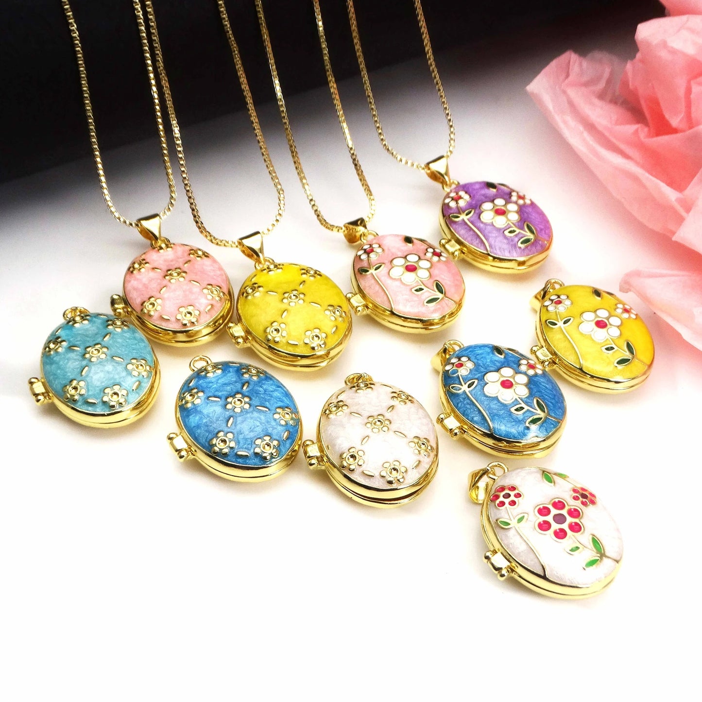 Micro Zircon oil drip photo box Pendant necklace case gaine pendant necklace copper chain jewelry necklace