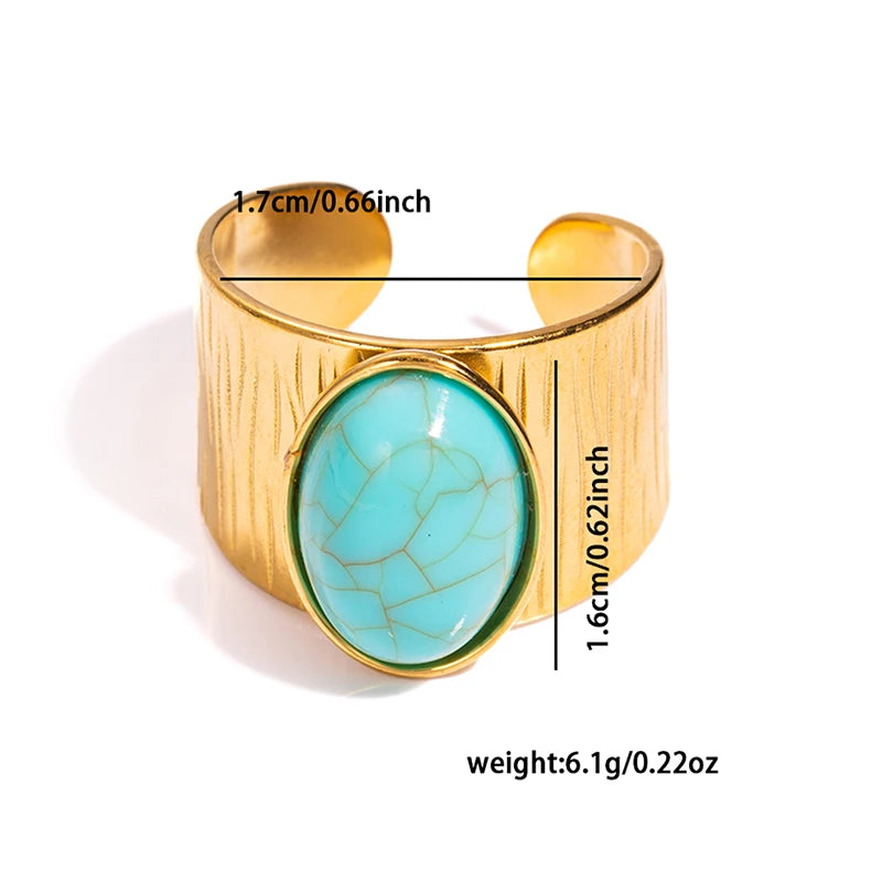 ANENJERY 316L Stainless Steel Turquoise Zircon Hollow Open Multi Layered Ring for Women Vintage Niche Jewelry Gifts Wholesale