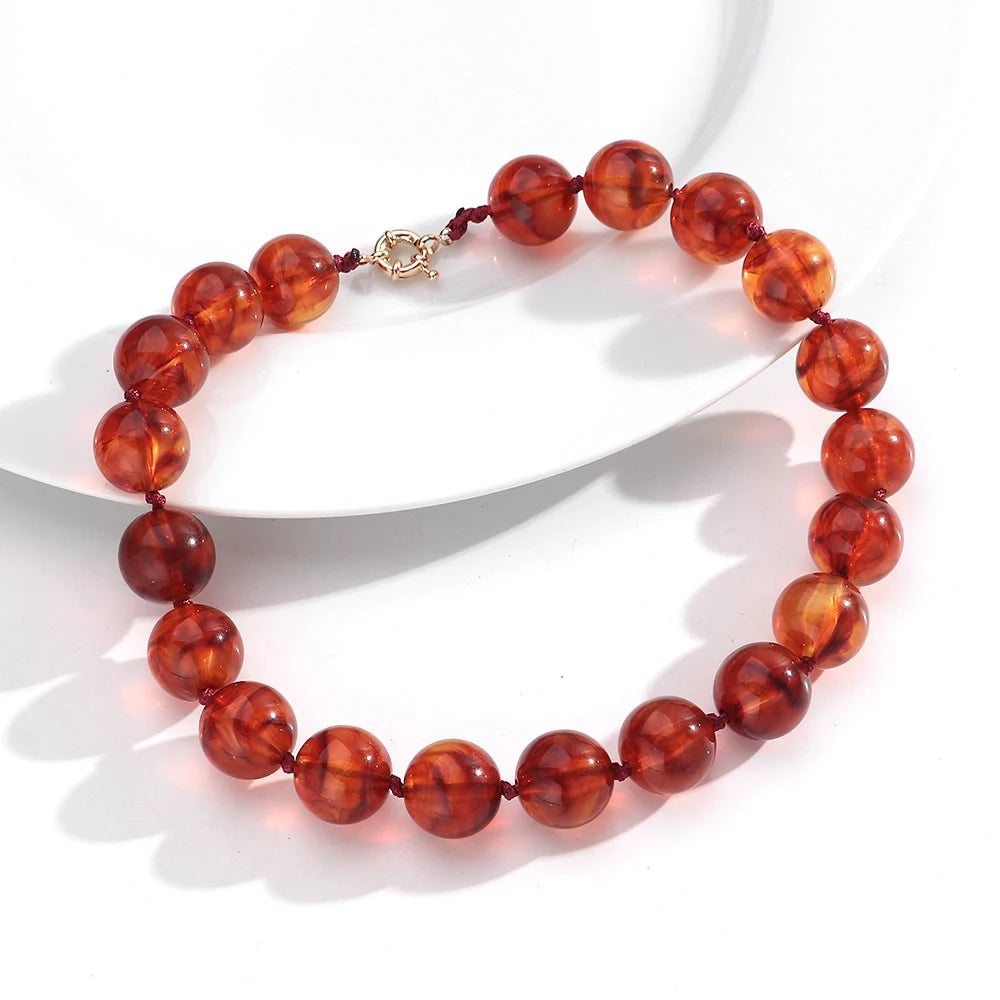Trendy Multicolor Big Round Beads Choker Necklace for Women Acrylic Geometric Beaded Handmade Knot Necklaces Jewelry Gifts