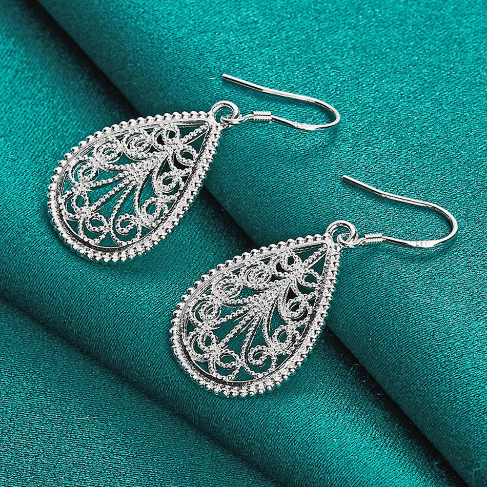 URMYLADY 925 Sterling Silver Water Drop Hollow Plant Earrings For Women Wedding Engagement Party Fashion Jewelry