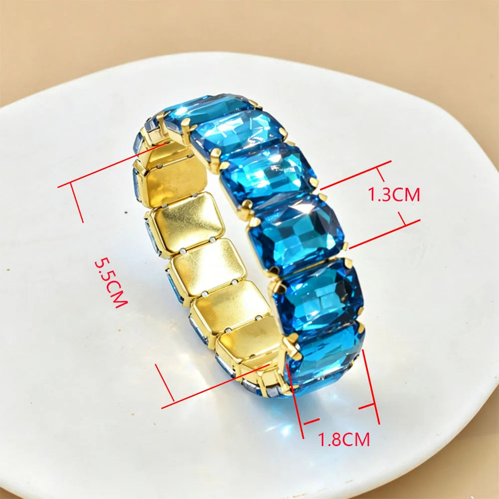 2026 New fashion Jewelry crystal Women charm bracelet colorful Geometric square elastic thread white Elliptical glass bracelet