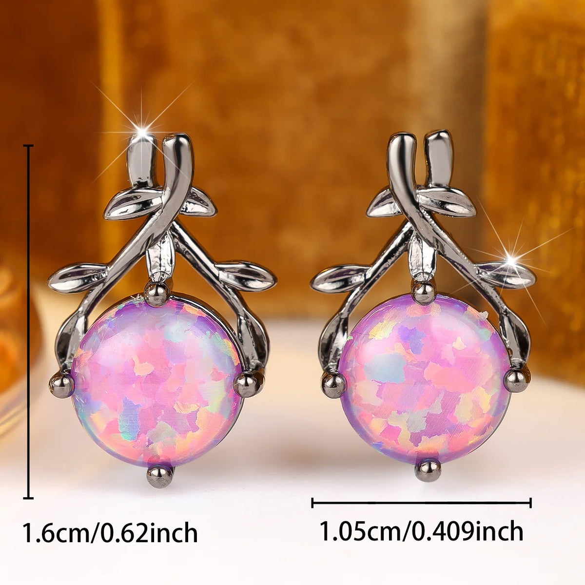 Charm Female Round Purple Opal Oval Trendy Stud Earrings Black Color Wedding Jewelry For Women