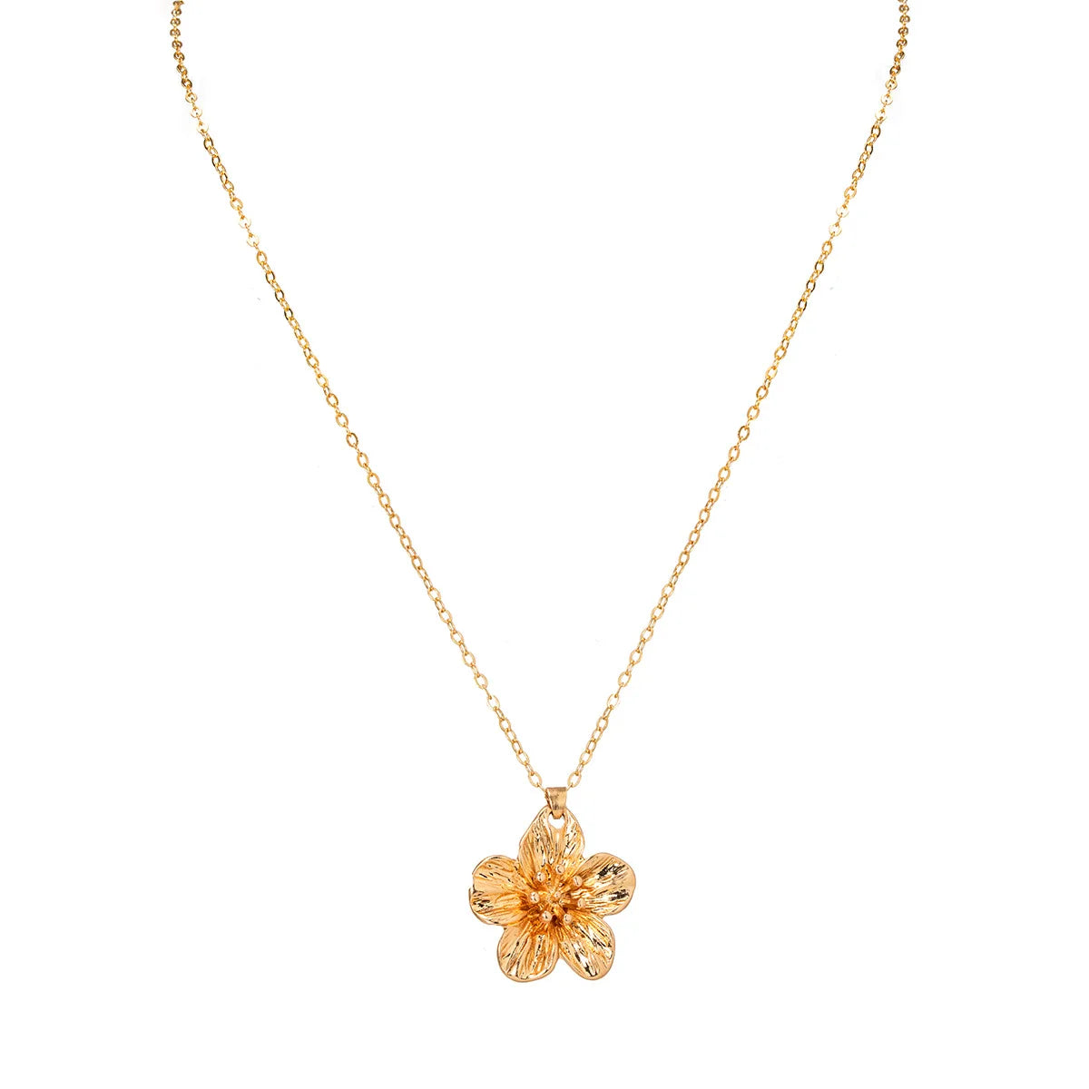 Minimalist Hammered Floral Pendant Necklace for Women Gold Plated Dainty Choker Office Everyday Wear Elegant Luxury Fashion Jewe