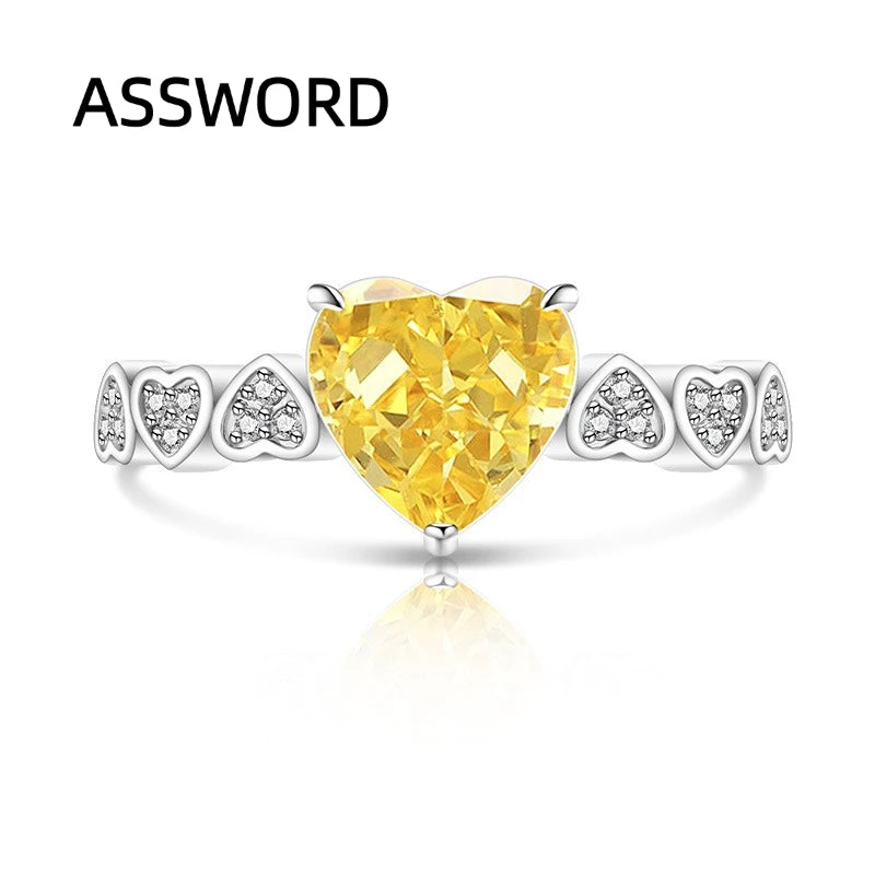 925 Sterling Silver Heart Cut Birthstone Ring for Women Multi Heart Pave CZ Band Solitaire Wedding Band Romantic Jewelry Gift
