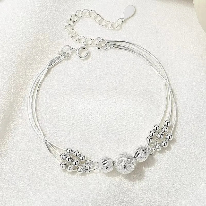 Luxury 925 Sterling Silver Ball Bracelets For Woman Korean Designer Lucky Beads Chain Bracelets Party Wedding Charm Jewelry Gift