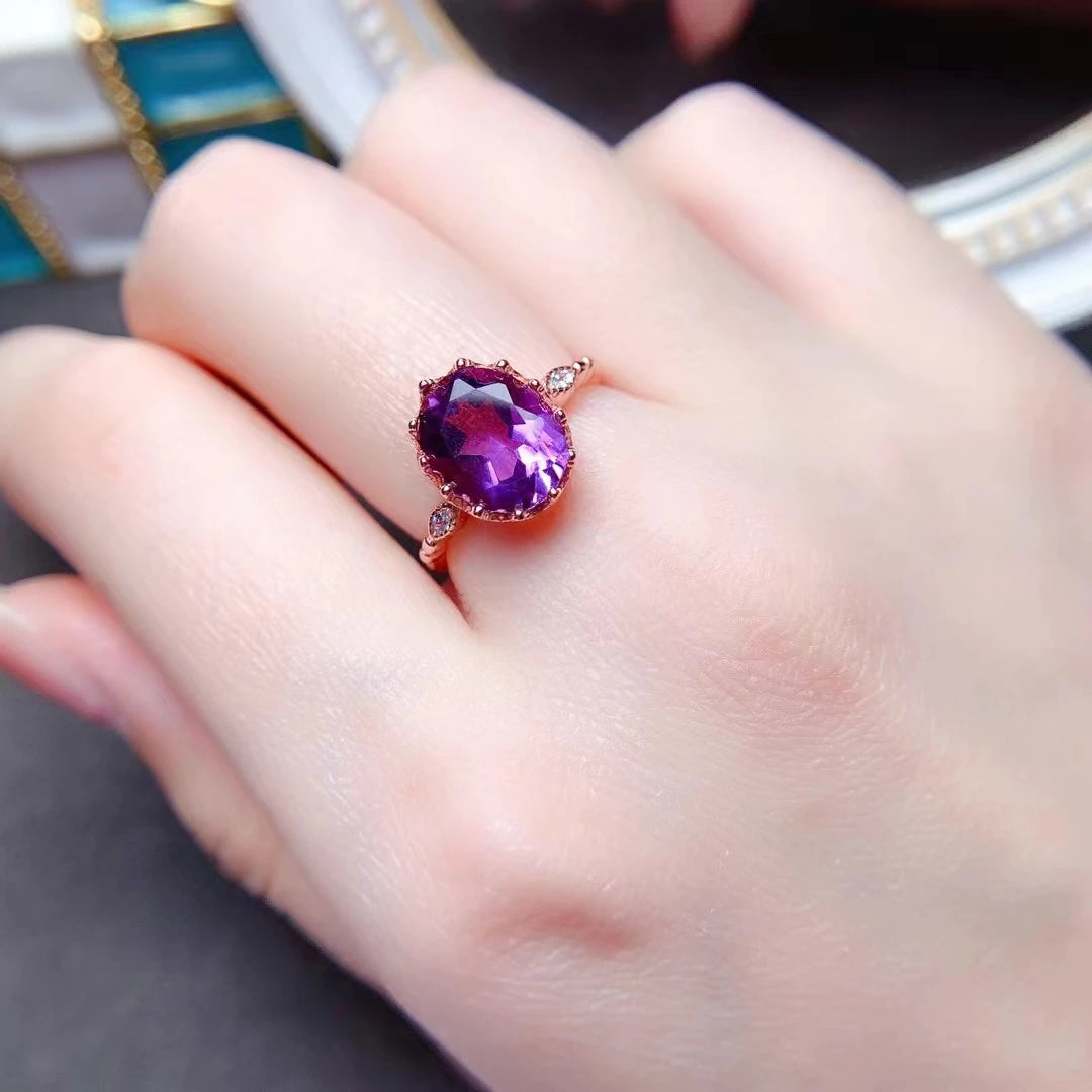 2ct VVS Grade Natural Amethyst Silve Ring 10% Real 925 Silver Ametyst Jewelry 18K Gold Plating Gemstone Ring