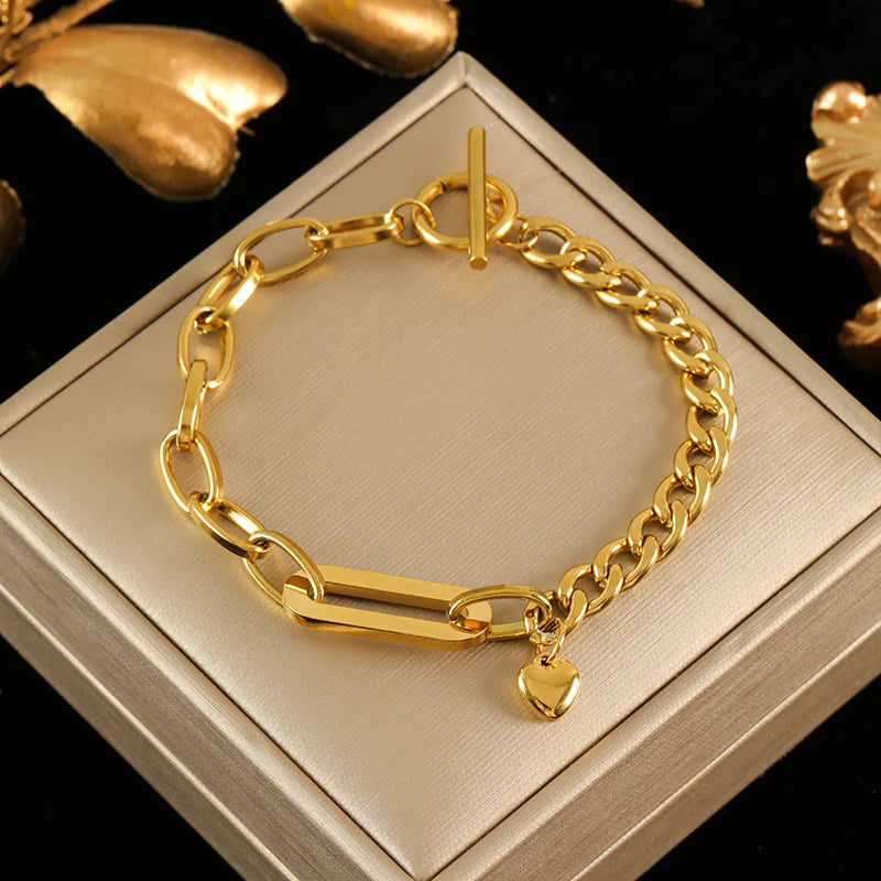 EILIECK 316L Stainless Steel Metal Gold Color Charm Bracelet Wrist Chain Trendy Texture Jewelry for Women Bijoux Femme Gift