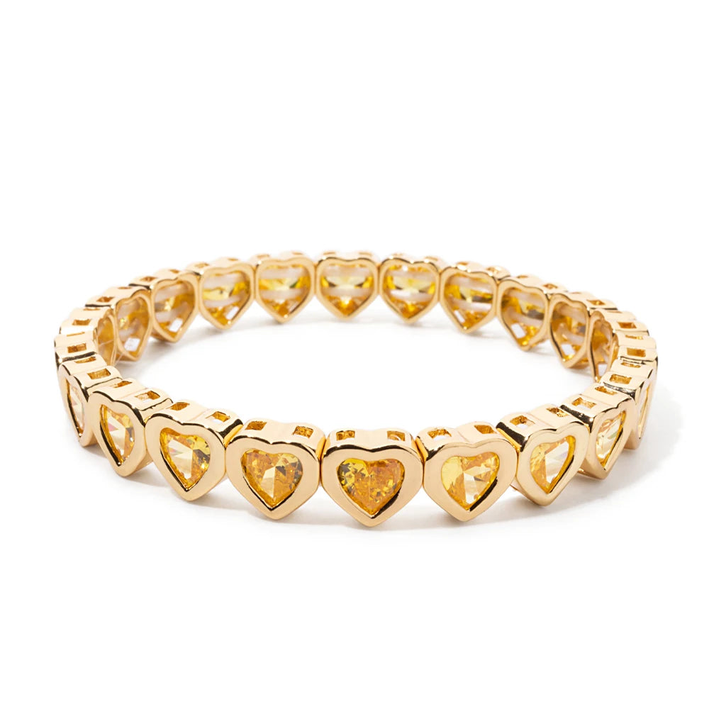 New Copper Heart Beads Gold Color Bracelets for Women Colorful Rhinestone Girl Bangle 2025