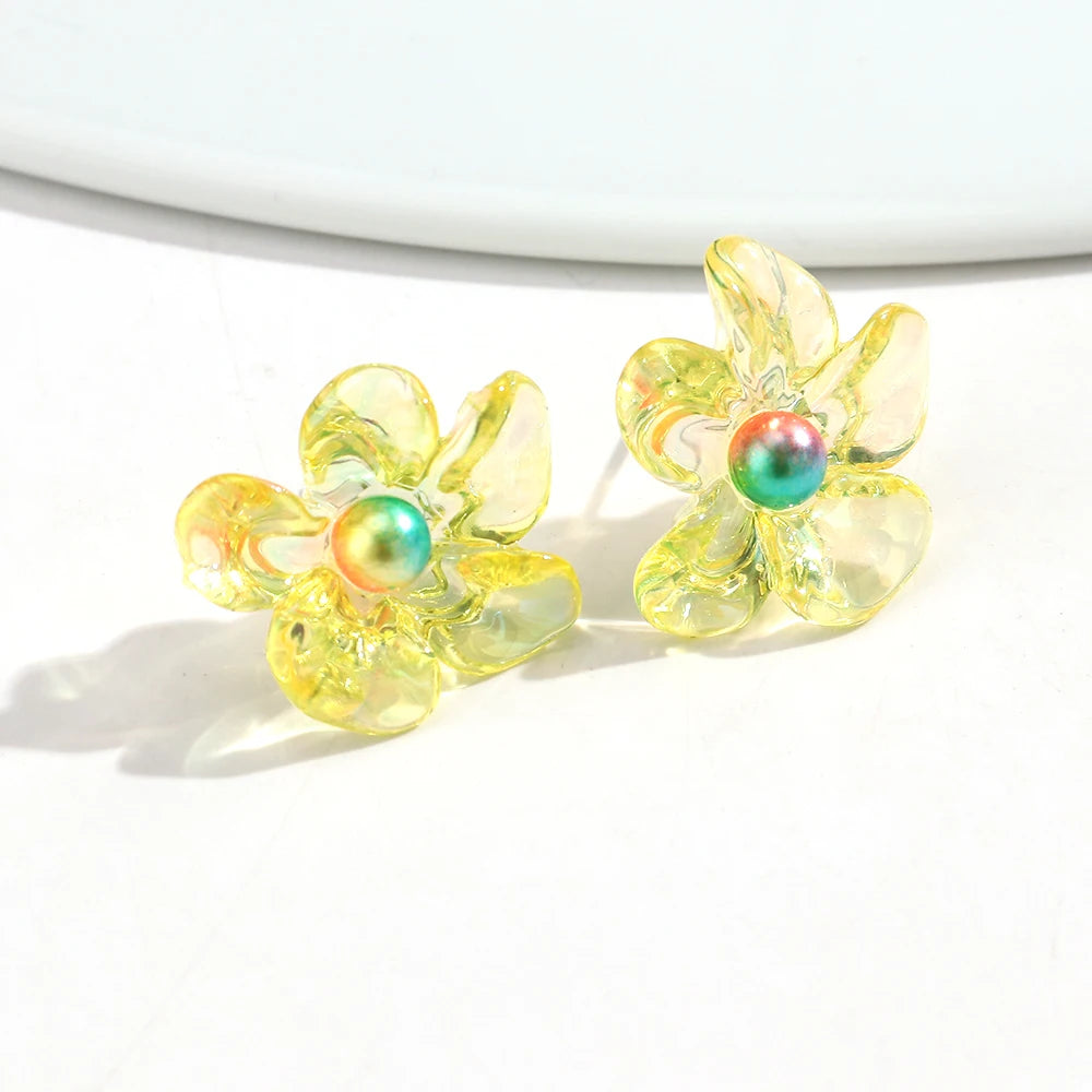 Cute Colorful Transparent Flower Stud Earrings Exquisite Resin Petal Earring for Women Party Jewelry Gifts