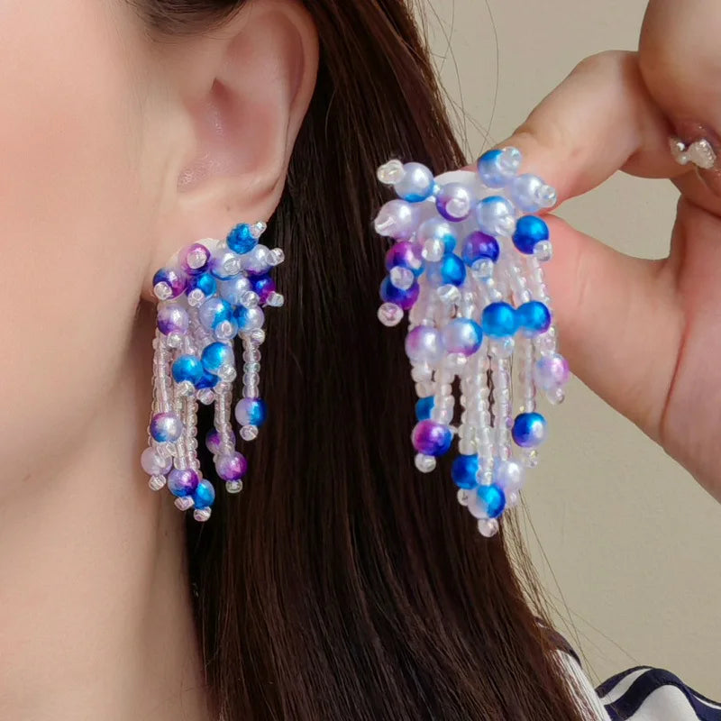 Colorful Beads Earrings for Women Summer Beach Style Flowers Sweet Jewelry Fashion Vacation Retro Pendientes Mujer