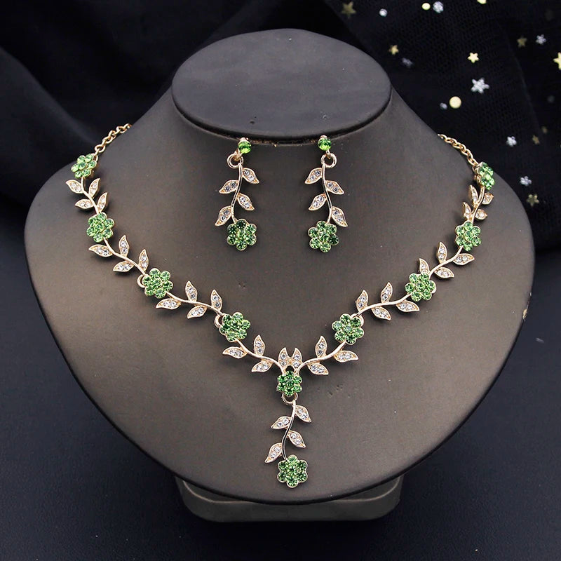 Exquisite 16 Colors Flower Jewelry Set Rhinestone Pendant Party Women Fashion Romantic Wedding Necklace Earring Set 3pcs Gifts