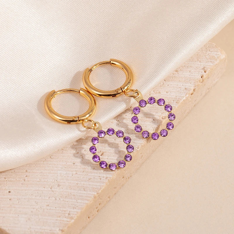 ANENJERY 316L Stainless Steel Heart Geometry Cross Star Circular Zircon Pendant Earrings For Women Fashion Simple Jewelry Gifts