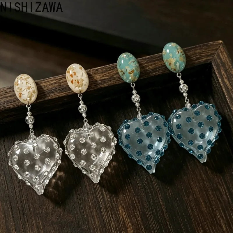 Crystal Earrings for Women Hearts Shaped Vintage Palace Style Aretes De Mujer Sweet Fashion Elegant Versatile Jewelry