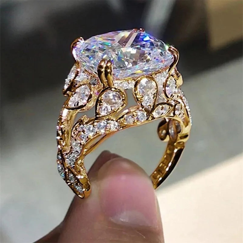 Creative Hollow Design Gorgeous Cubic Zirconia Rings for Women Rose Golden Color/Silver Color Wedding Party Trendy Jewelry Gifts