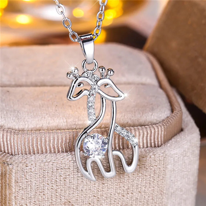 Cute Female Crystal Stone Giraffe Pendant Necklace Vintage Wedding Jewelry For Women Mother's Day Gift