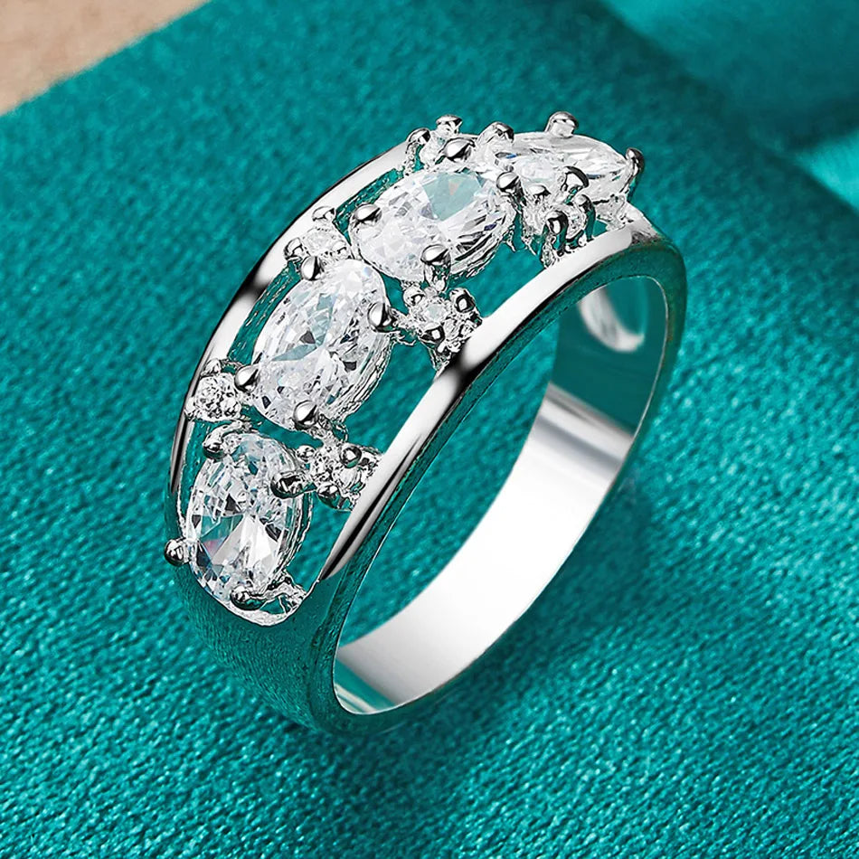 URMYLADY 925 Sterling Silver Oval Zircon 7-10# Ring For Women Wedding Party Gift Fashion Charm Jewelry