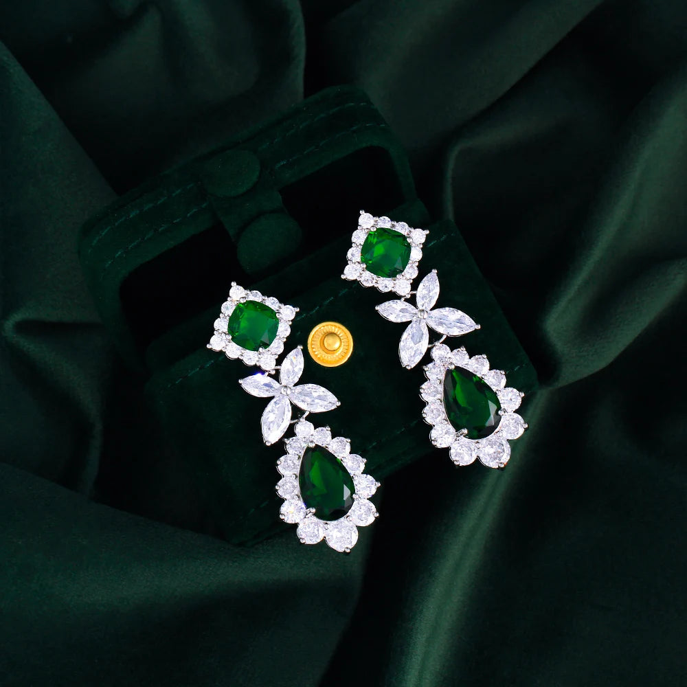 ThreeGraces Luxury Shiny Green Water Drop Zirconia Long Big Dangle Earrings for Women Bridal Wedding Party Jewelry E1748
