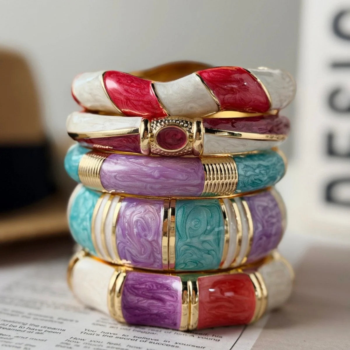 KMVEXO 10 Style Bohemian Colorful Enamel Open Cuff Bracelet For Women Irregular Geometric Metal Bangles Party Jewelry Gift