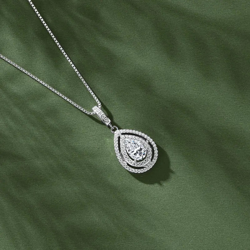 OXTAO 925 Sliver Moissanite Water Drop Pendant Necklace Double Layer with Certified for Women Clavicle Chain Necklace Jewelry