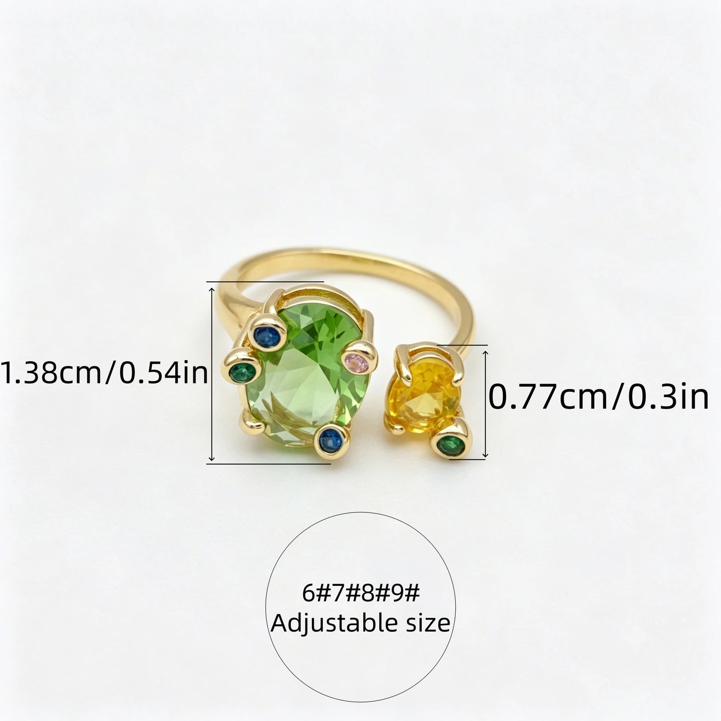 Gold Open Adjustable Ring Women Oval Multicolor Sparkling CZ Finger Ring Versatile Jewelry For Daily Party Dating Vacation Gift