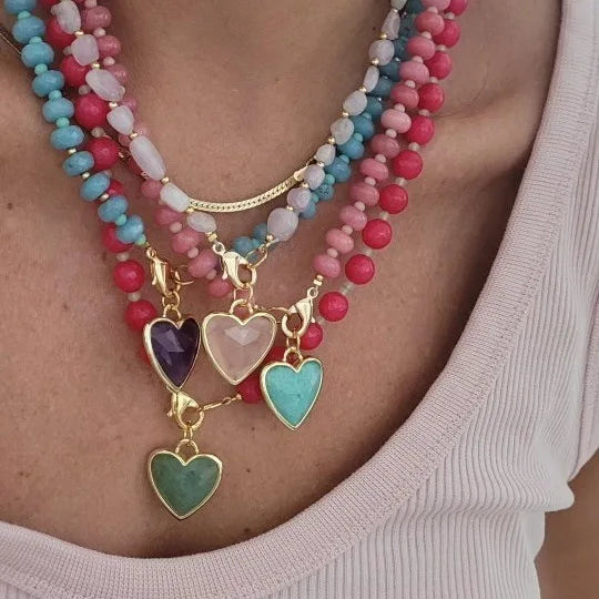 2026 Fashionable trendy dopamine colourful heart bead necklace colourful bead sweet girl versatile accessory