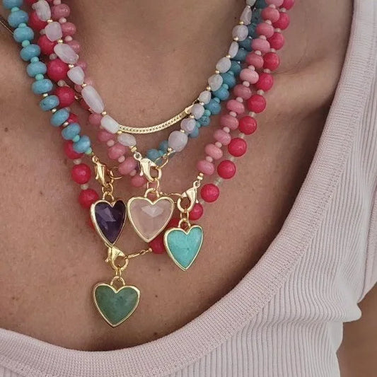 2026 Fashionable trendy dopamine colourful heart bead necklace colourful bead sweet girl versatile accessory
