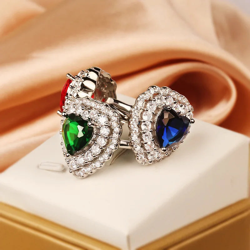 New 925 Silver High Quality Full Diamond Heart Ring Female Party Birthday Jewelry Gift Wholesale