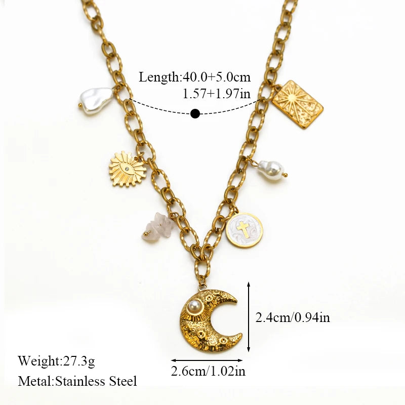 EILIECK 316L Stainless Steel Multiple Charms Pendant Necklace For Women Trendy 18K Gold PVD Plated Waterproof Neck Chain Jewelry