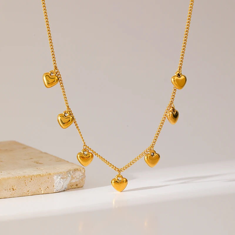 EILIECK 316L Stainless Steel Gold Silver Color Heart Pendant Necklace For Women Trendy Waterproof Chain Jewelry Holiday Gift