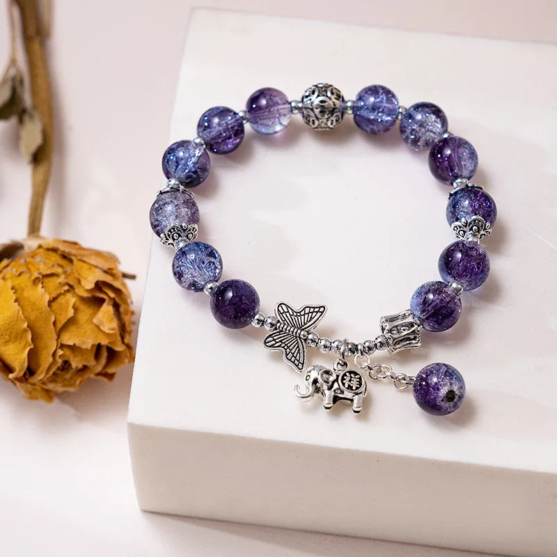 Fashion Ice crack Gradient Beaded Bracelet for Women Vintage Handmade Butterfly Elephant Bracelet Valentine's Jewelry Gifts