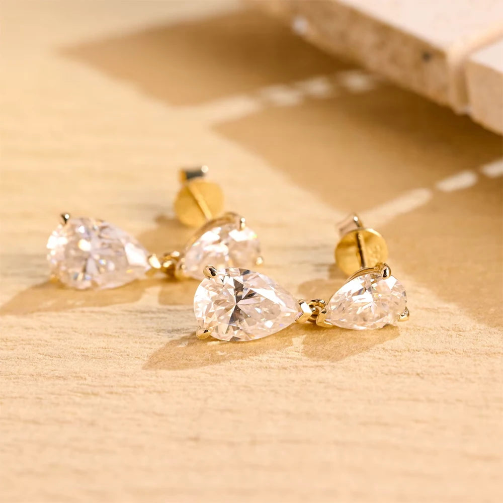 5cttw Double Pear Cut Moissanite Drop Earring for Women GRA Certified 925 Sterling Silver Plated 18K Gold Waterdrop Fine Jewelry