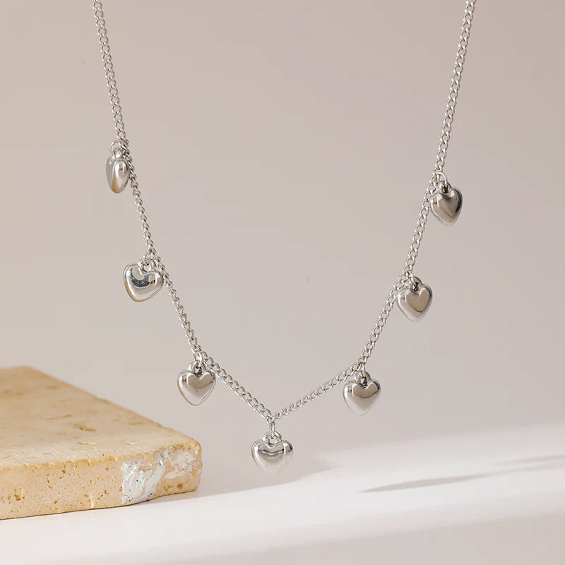 EILIECK 316L Stainless Steel Gold Silver Color Heart Pendant Necklace For Women Trendy Waterproof Chain Jewelry Holiday Gift