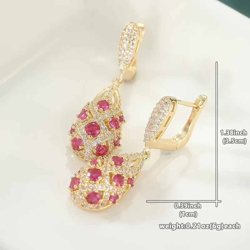 Elegant Hollow Teardrop Drop Earrings Gold Color Earring Sparkling Cubic Zirconia Earring Bridal Statement Jewelry Wedding Party