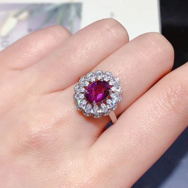 Sparkling 925 Silver Gemstone Ring 6mm*8mm 1ct Natural Garnet Ring with Certificate Genuine Pyrope Garnet Jewelry