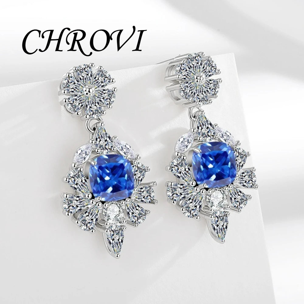 Quality 925 sterling silver chrysanthemum-shaped sugar cube with zircon and fashionable luxurious diamond stud earrings