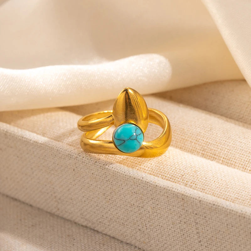 ANENJERY 316L Stainless Steel Colorful Stone Water Droplets Open Ring for Women Personality Niche Jewelry Niche Gifts Wholesale