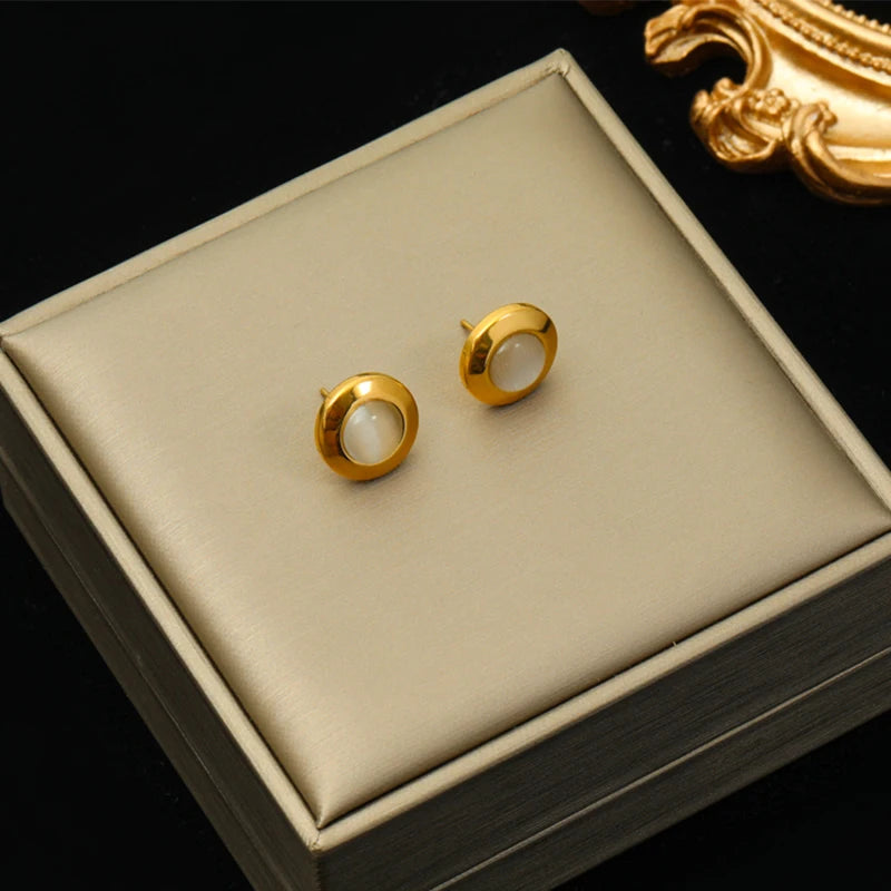 EILIECK 316L Stainless Steel Heart Eye Stone Small Earrings For Women 2024 New Fashion Ear Stud Waterproof Jewelry Gift Bijoux