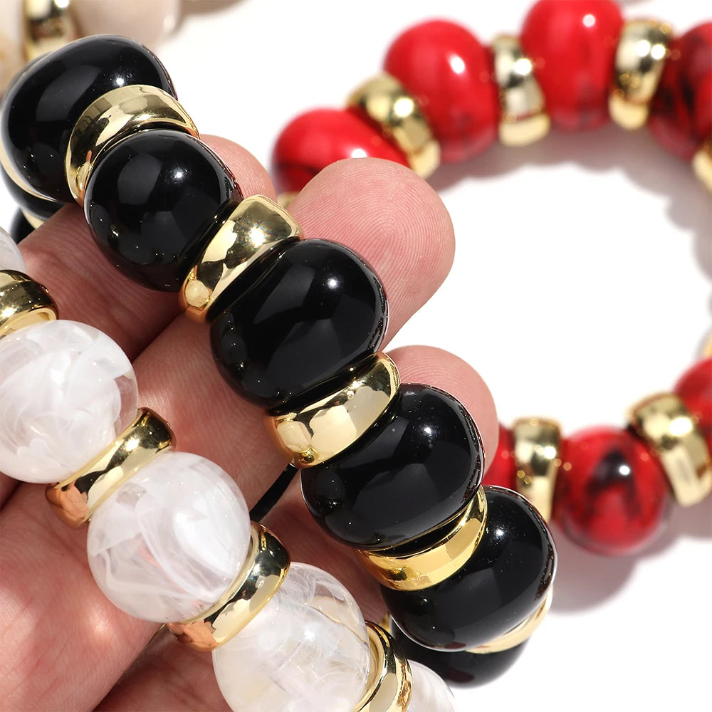Trendy Acrylic Irregular Round Beads Elastic Bracelets Bangle Bohemian Big Resin Geometric CCB Beaded Bracelet Jewelry for Women