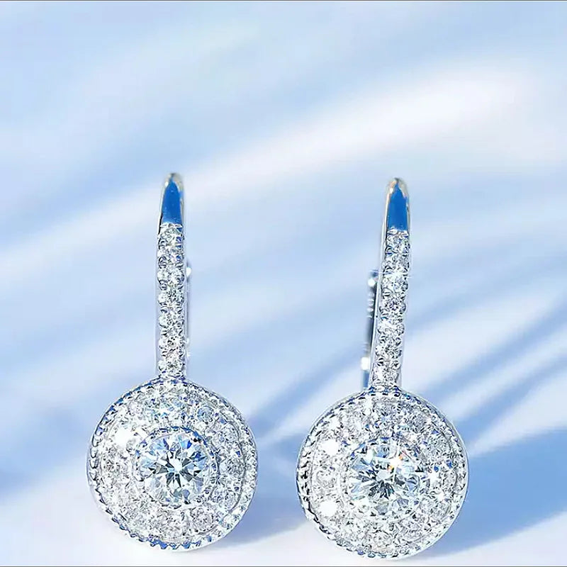 Fashion Zircon 925 Sterling Silver Round Crystal Hoop Earrings For Women Elegant Wedding Party Jewelry Pendientes Brincos Jkljf