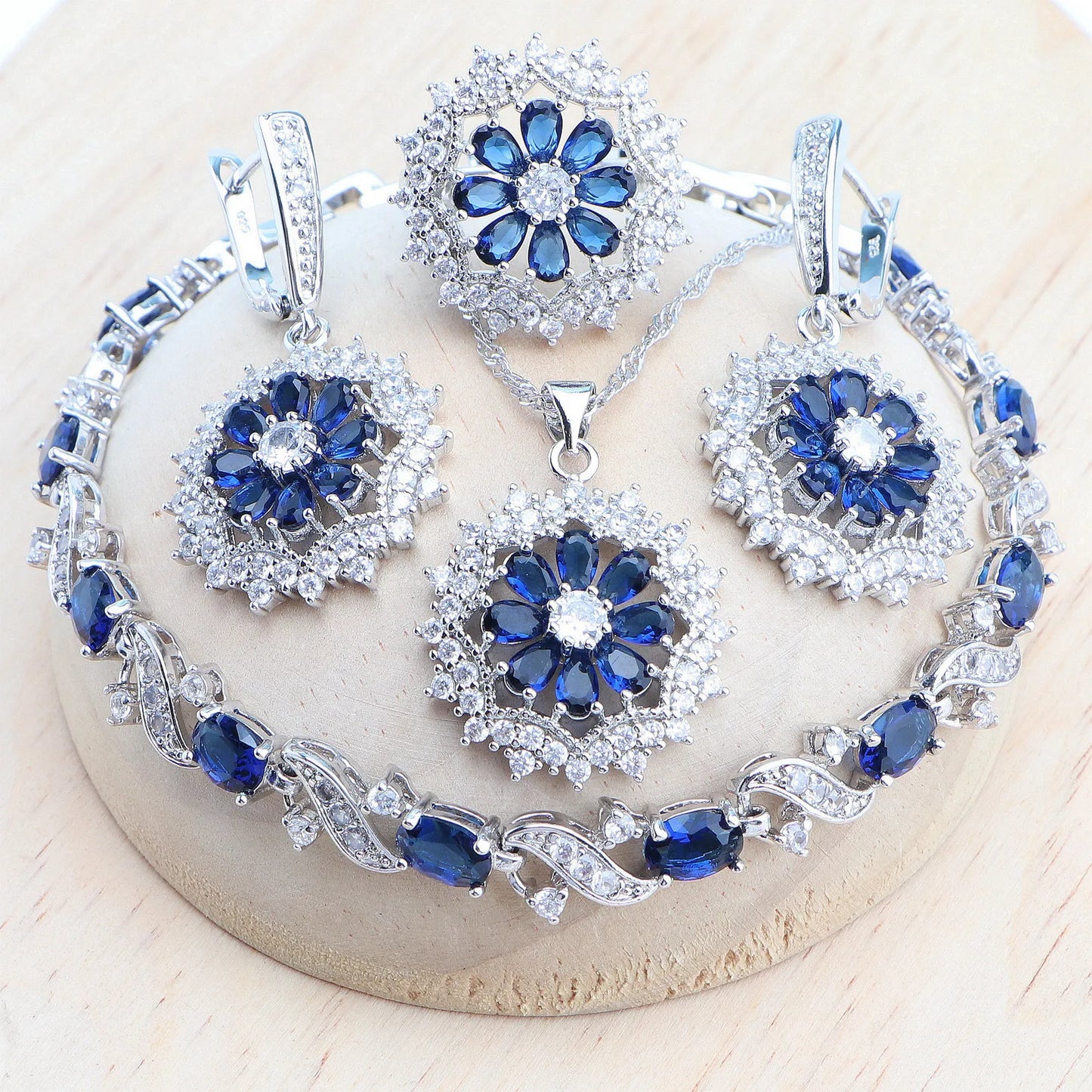 Silver 925 Bridal Jewelry Sets Cubic Zirconia Costume Jewellery Wedding Rings Earrings Pendant Bracelets Necklace For Women
