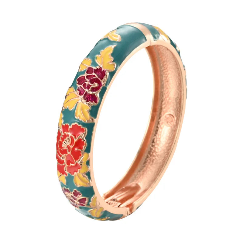 UJOY Enameled Bracelets For Women Chinese Flower Women Bangles Indian Viking Bracelet On Hand African Jewelry Dubai Women's Gift