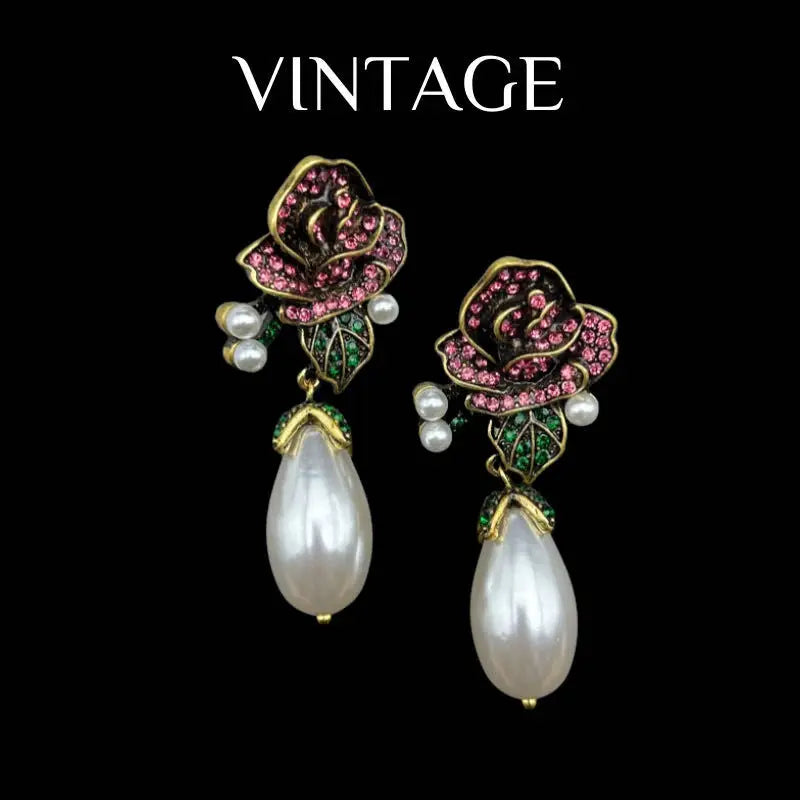 NISHIZAWA Pearls Earrings for Women Flowers Palace Style Vintage Sweet Jewelry Fashion Light Luxury Exquisite Aretes De Mujer
