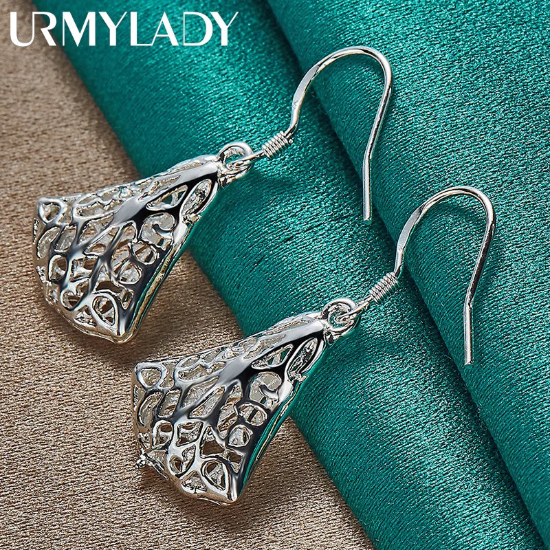 URMYLADY 925 Sterling Silver Hollow Sector Earrings For Women Wedding Party Fashion Charm Jewelry