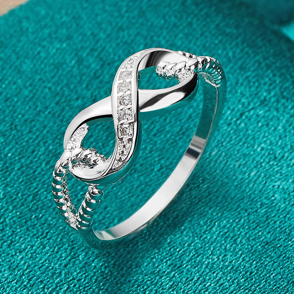 URMYLADY 925 Sterling Silver Creative 8 Zircon 7-10 # Ring For Women Wedding Party Fashion Charm Jewelry