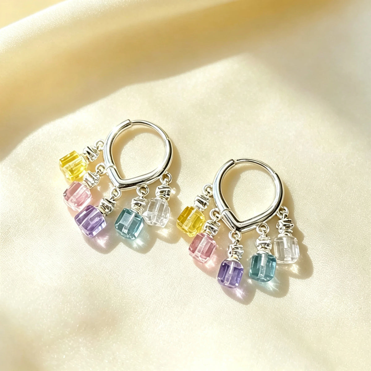 Simple Luxury Charm Female Small Geometric Rainbow Zircon Stone Drop Dangle Earrings Cute Silver Color Party Jewelry For Women