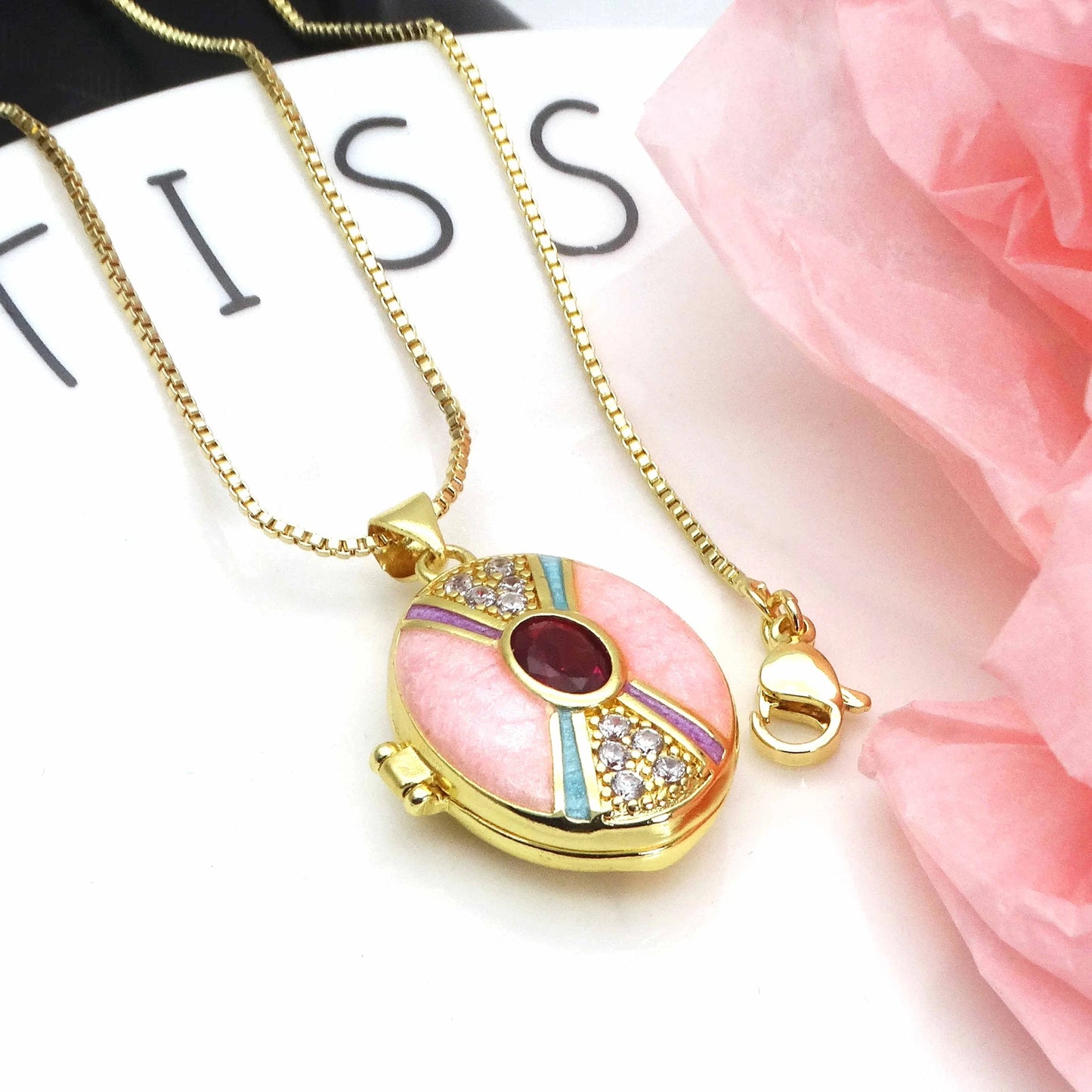 Micro Zircon oil drip photo box Pendant necklace case gaine pendant necklace copper chain jewelry necklace